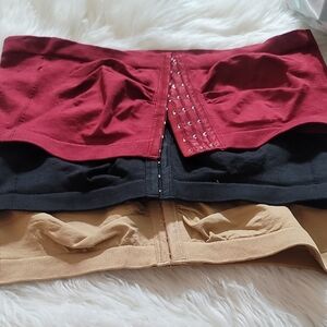 Set of Three Bandeau Bras in Red, Black, and Tan